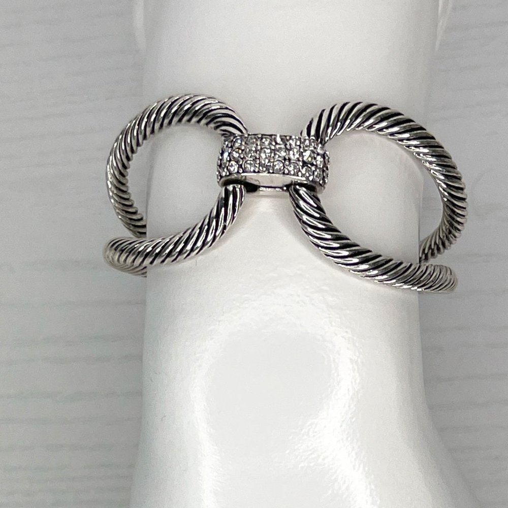 Adjustable Silvertone Hinged Cable Cuff Bracelet - image 1